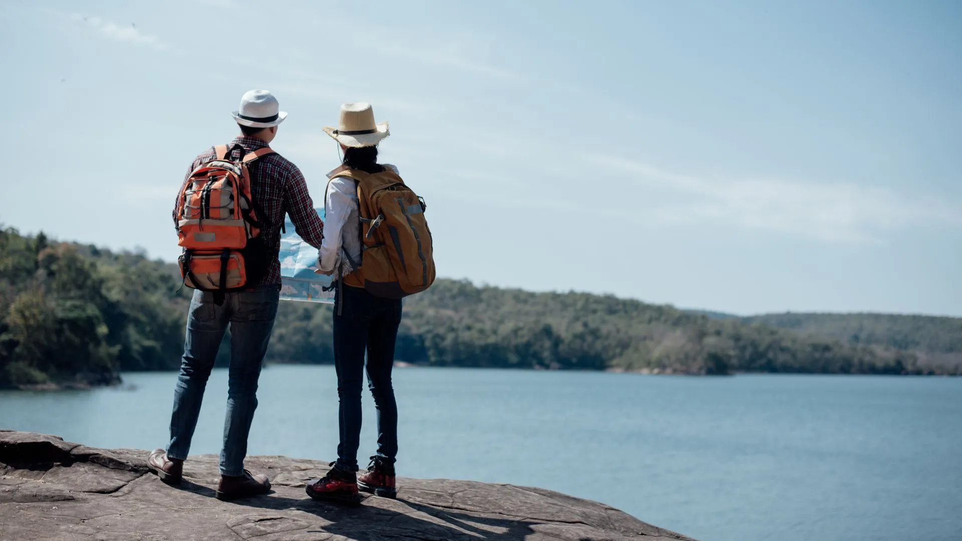 Two Travelling person look and enjoy the view